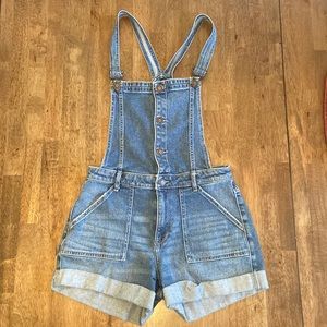 High-rise mom short overalls